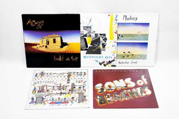 Five Midnight Oil and Australian Crawl vinyl records