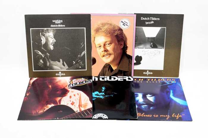 Six Dutch Tilders Australian Blues vinyl records, including three autographed
