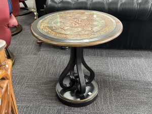 Ornate inlaid pedestal table