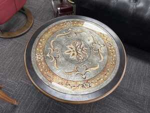 Ornate inlaid pedestal table - 2