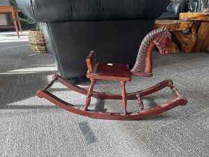 Carved and turned timber children's rocking horse