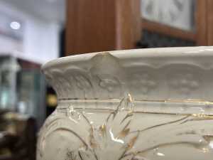 Antique ceramic washstand set with floral transfer design and gilding - 4
