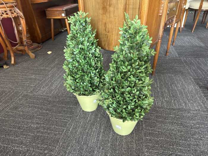 Pair of decorative faux Boxwood topiary trees