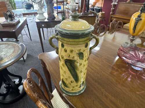 49 · Glazed terracotta twin handled toilet roll canister