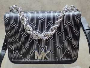 Designer-style black and silver-tone handbag. - 2
