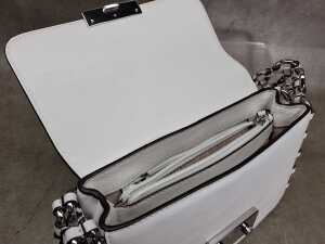 Designer-style handbag in white and silver tones. - 4