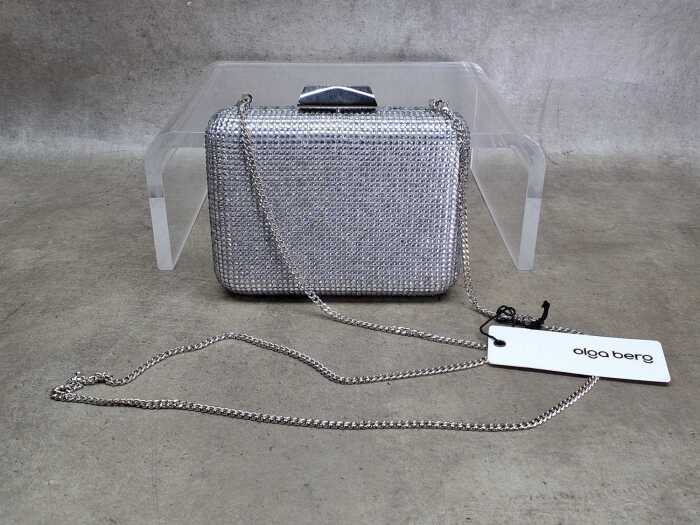 Designer-style silver-tone ball mesh clutch bag