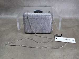 Designer-style silver-tone ball mesh clutch bag