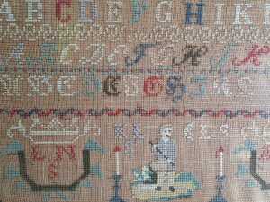 Antique framed cross stitch sampler dated 1881 - 2