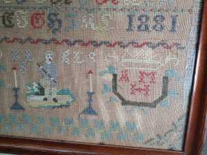 Antique framed cross stitch sampler dated 1881 - 3