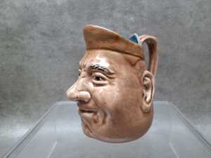 Bendigo potter face jug with brown and blue glaze. - 3