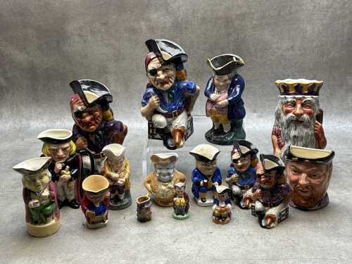 Collection of ceramic character and Toby jugs