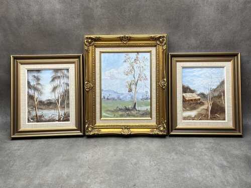 Three Australian landscape oil paintings on board