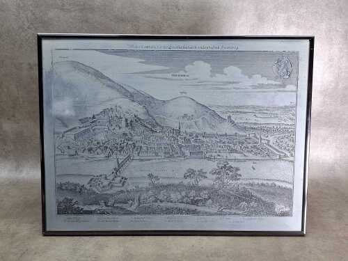 Decorative metal plate with medieval Heidelberg engraving
