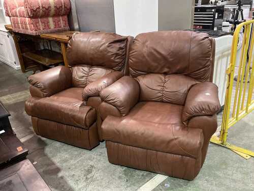 Pair of brown leather recliners