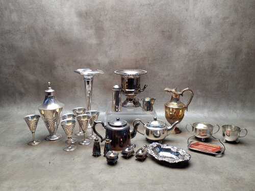 Assorted silver plate including drinks set