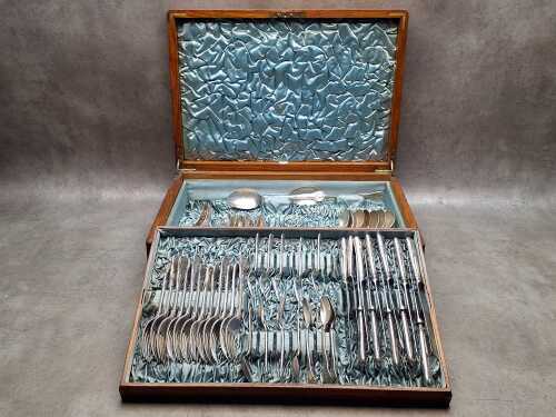 Antique King's pattern silver plated part cutlery setting