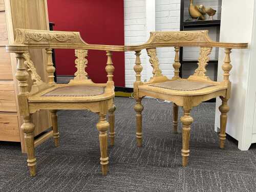 Pair of antique style oak corner chairs