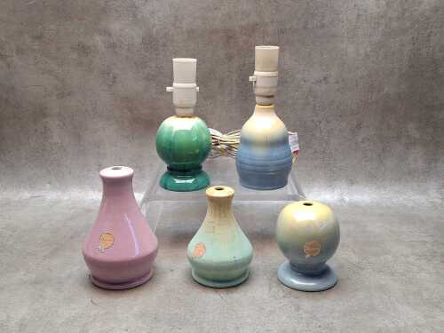 Remude Art Deco drip glaze pottery lamps and lamp bases