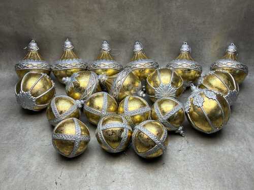 Collection of Christmas gold and silver baubles