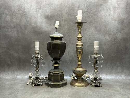 Four vintage cast metal lamps