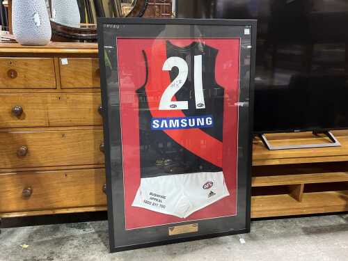 Hayden Skipworth (AFL -Essendon) signed and framed singlet and shorts