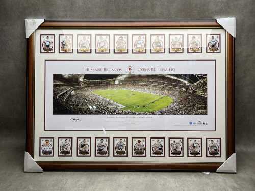 Brisbane Broncos 2006 NRL Premiers limited edition signed poster 214/350 with player cards