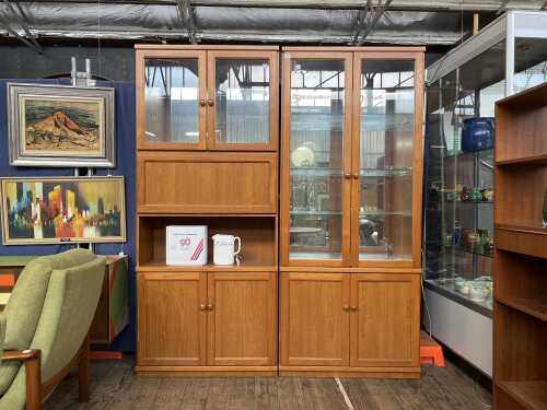 Mid-century teak wall unit in two sections