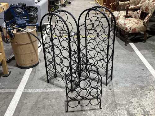 Three metal wine racks