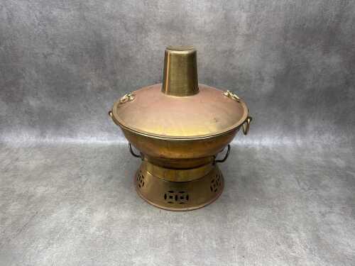 Vintage Oriental brass and copper hot pot steamer.