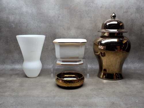 Gold and white decorative homewares