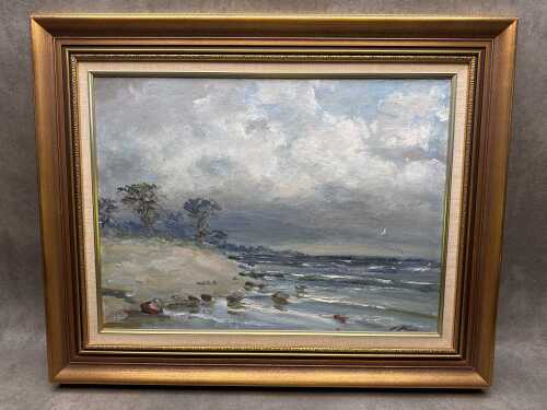 Stanislavs Kreics (1909-1992), stormy coastal landscape. Oil painting on board