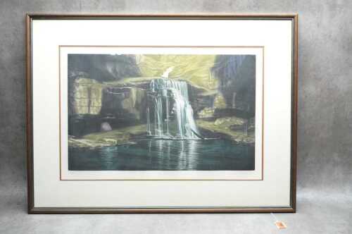 Susan E Jameson (1944- ) The Waterfall 1990 editioned mezzotint on paper 19/200.