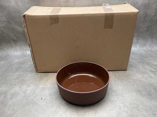Six large ceramic serving bowls in rust