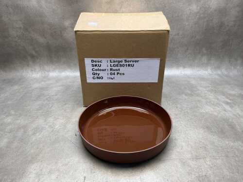 Four large ceramic serving bowls in rust
