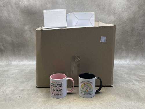 24 white ceramic assorted novelty mugs (unclaimed parcels goods)