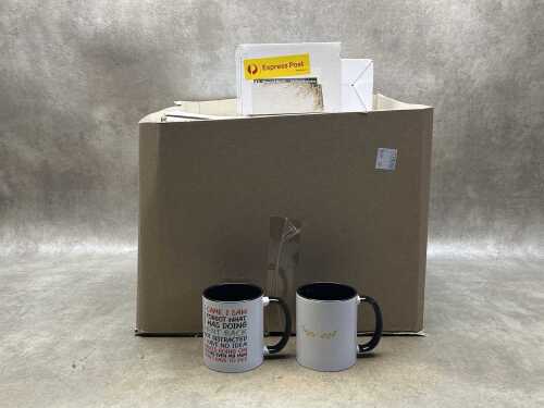24 white ceramic assorted novelty mugs