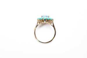 A blue topaz, diamond and turquoise ring in 14 carat yellow gold - 4
