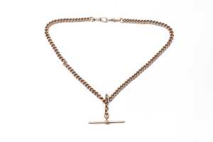 An antique curb link fob necklace in 9 carat rose gold - 2
