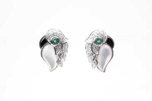 A pair of parrot earrings in 14 carat white gold