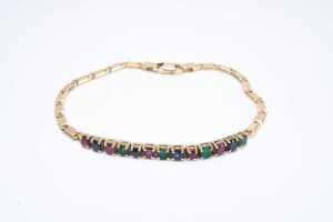 A ruby, sapphire and emerald bracelet in 14 carat yellow gold - 3
