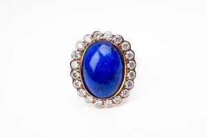 A lapis lazuli and diamond ring in 14 carat rose gold