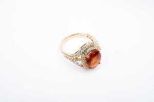 An orange citrine and diamond ring in 14 carat yellow gold - 2