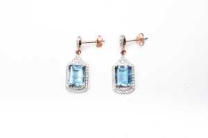 A pair of aquamarine and diamond earrings in 14ct rose gold - 4