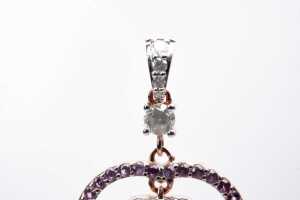An aquamarine, pink sapphire and diamond pendant in 14 carat rose gold - 3