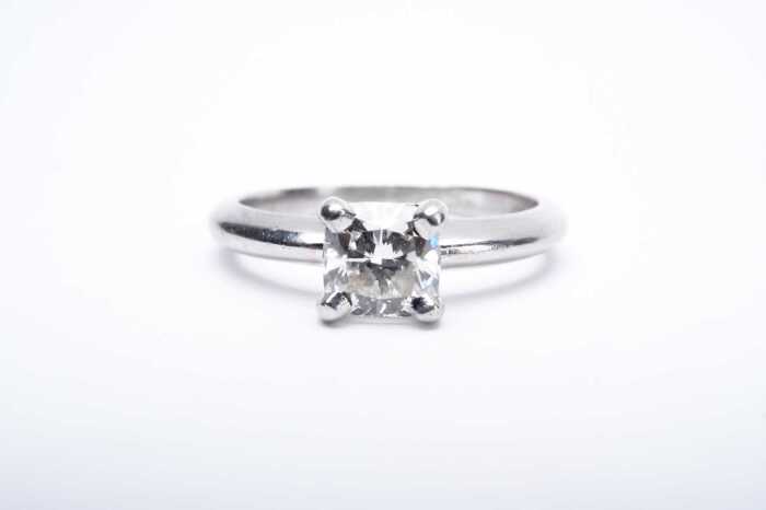 A diamond solitaire ring in platinum