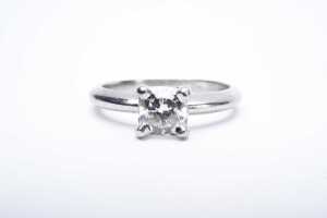 A diamond solitaire ring in platinum