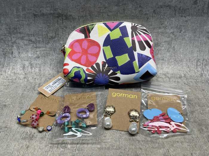 Gorman travel purse & various earrings