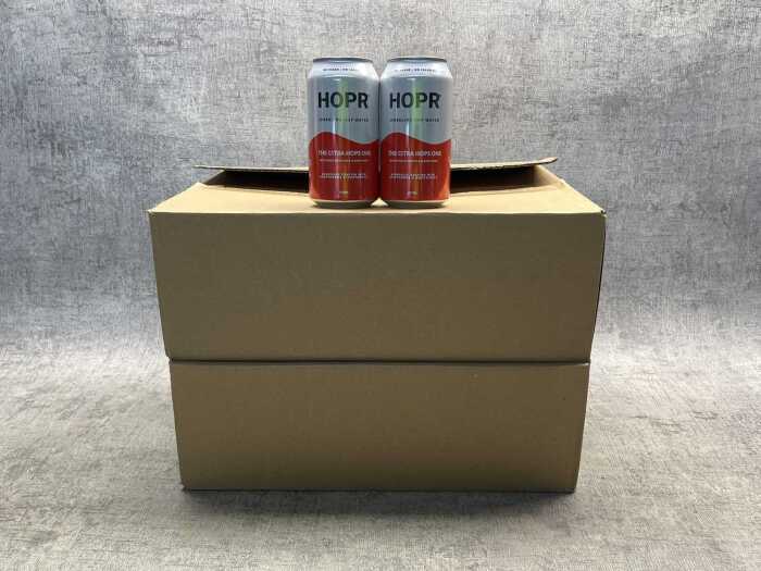 Two boxes of HOPR sparkling hop water.