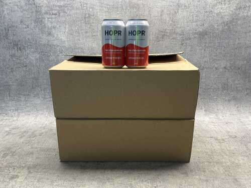 33 · Two boxes of HOPR sparkling hop water.